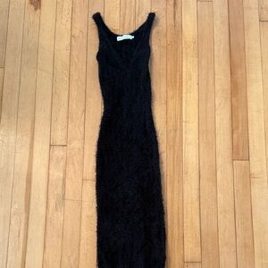 Chic Black Fuzzy Midi Dress